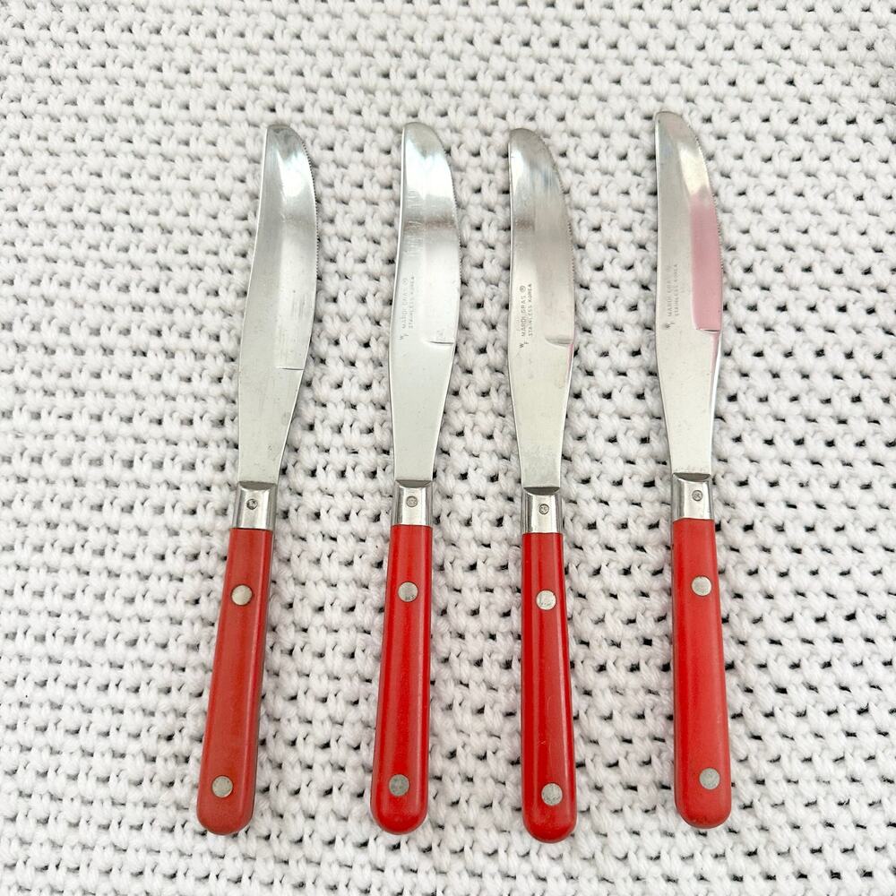 Washington Forge WF Mardi Gras Red Handle Stainless Steel Set 4 Dinner Knives